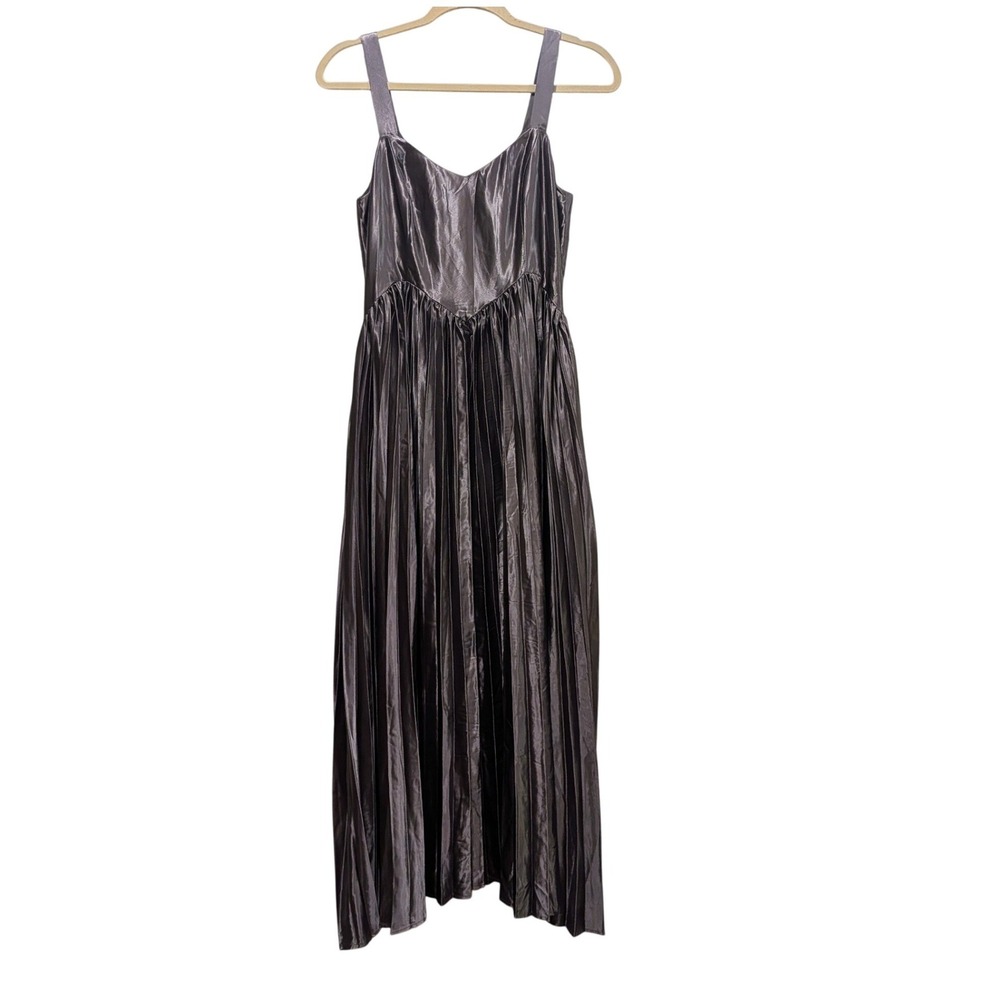 Storia Women Pleated Midi Dress S Pewter Gray Satin Wedding Guest Party Gatsby